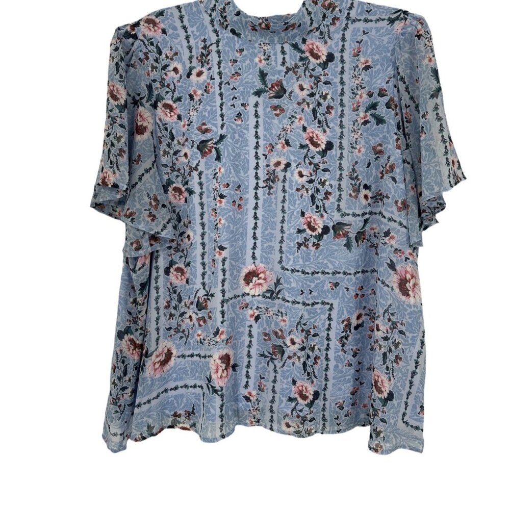 LC Lauren Conrad Dusty Blue Floral Flutter Sleeve Blouse XXL - Picture 4 of 8